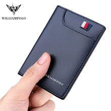 WILLIAMPOLO Genuine leather small card holder men's short ultra-thin credit card multi-card mini Cowhide coin Men Slim Wallet