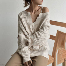 Winter Knitted Sweater Female Autumn V Neck Sexy Casual Loose Solid Color Pullovers Knitwear Women OL Tops Jumper Pull Femme