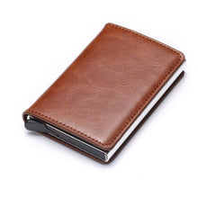 BISI GORO 2020 Credit Card Holder Men And Women Metal RFID Vintage Aluminium Box Crazy Horse PU Leather Fashion Card Wallet