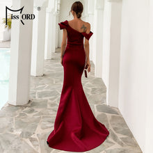 Missord Women Sexy One Shoulder Ruffles Evening Party Dress Solid Color Celebrity Maxi Dress Slash Neck Women Dress FT19938-1