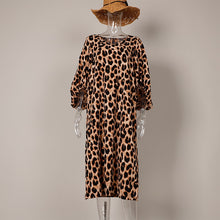 Loose Leopard Print Woman Midi Dress Three Quarter Lantern Sleeve V-neck Dresses Fashion Ladies Summer Antumn Female Clothes