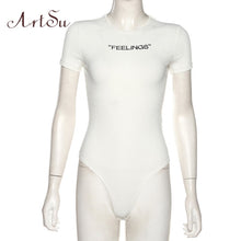 ArtSu White Embroidery Letter Knit Short Sleeve Bodysuits Women Clothes Summer 2020 Sexy Body Suit Tops Ropa Mujer ASJU20697