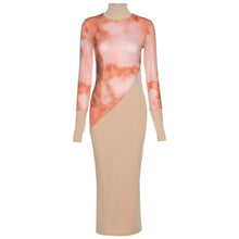 Simenual Tie Dye Patchwork Turtleneck Maxi Dress Long Sleeve Fall 2020 Women Clothing Partywear Club Fashion Bodycon Dresses Hot