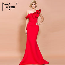 Missord Women Sexy One Shoulder Ruffles Evening Party Dress Solid Color Celebrity Maxi Dress Slash Neck Women Dress FT19938-1