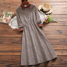 Fashion Plaid Dress Women 2020 Spring Turn-Down Collar Corduroy Long Sleeve Vintage Dresses Retro Ladies Button Dress 7424 50