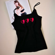 HELIAR Heart Parttern Embroidery Crop Tops Spaghetti Sleeveless Tank Tops Causal Female Women Sexy Camis Crop Tops Female