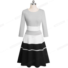 Nice-forever Retro Elegant Contrast Color Patchwork vestidos Business Party Flare A-Line Women Winter Dress A173