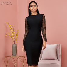 Adyce 2020 New Autumn Lace Long Sleeve Bandage Dress Women Sexy Hollow Out Black Club Midi Celebrity Evening Runway Party Dress