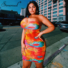 Simenual Sexy Hot Tie Dye Women Bodycon Dress One Shoulder Bandage Fashion Party Mini Dresses Sleeveless 2019 Skinny Print Dress