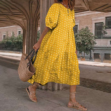 Summer Bohemian Dress Puff Sleeve Sundress 2020 VONDA Vintage Printed Polka Dot Party Dresses Beach Robe Sundress Vestido S-5XL