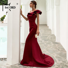 Missord Women Sexy One Shoulder Ruffles Evening Party Dress Solid Color Celebrity Maxi Dress Slash Neck Women Dress FT19938-1