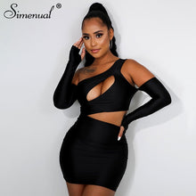 Simenual One Shoulder Cut Out Hot Bodycon Dresses Woman Party Night Sexy Long Sleeve Clubwear Fashion Mini Dress Autumn Winter
