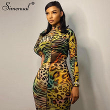 Simenual Mesh Leopard Print Hot Bodycon Maxi Dress Long Sleeve Women Clubwear Party Skinny Fashion Dresses Autumn 2020 Sexy Slim