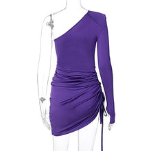 NewAsia Autumn Purple Dress Women Fashion Single Shoulder Long Sleeve Side Drawstring High Waist Bodycon Dresses Lady Streetwear