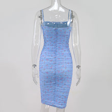 NewAsia Mesh Women Dress Summer 2020 Spaghetti Straps Knee-length Elegant Dress Slim Fit Floral Print Ruched Dresses Blue