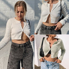 2020 Autumn Sexy Slim Fit Sweater Women Long Sleeve Open Front Cardigan Button Up Knitting Jumper Crop Tops Mujer White
