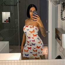 Simenual Butterfly Print Strapless Women Party Dress Sexy Hot Clubwear Bodycon Skinny Wrap Chest Mini Dresses 2020 Fashion Slim