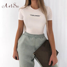 ArtSu White Embroidery Letter Knit Short Sleeve Bodysuits Women Clothes Summer 2020 Sexy Body Suit Tops Ropa Mujer ASJU20697
