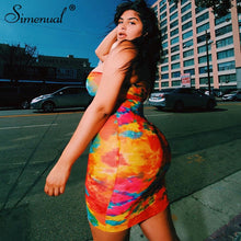 Simenual Sexy Hot Tie Dye Women Bodycon Dress One Shoulder Bandage Fashion Party Mini Dresses Sleeveless 2019 Skinny Print Dress