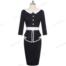 Nice-forever Elegant Contrast Color Patchwork Office with Botton Ruffle vestidos Business Formal Winter Bodycon Women Dress B558