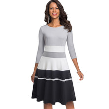 Nice-forever Retro Elegant Contrast Color Patchwork vestidos Business Party Flare A-Line Women Winter Dress A173