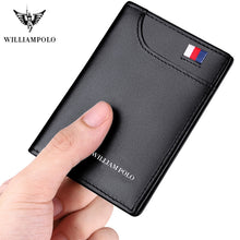 WILLIAMPOLO Genuine leather small card holder men's short ultra-thin credit card multi-card mini Cowhide coin Men Slim Wallet