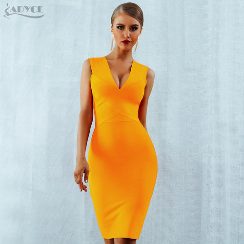 ADYCE Summer Women Bandage Dress Vestidos 2020 Red Orange Tank Sexy Deep V-Neck Sleeveless Bodycon Celebrity Runway Party Dress