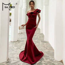 Missord Women Sexy One Shoulder Ruffles Evening Party Dress Solid Color Celebrity Maxi Dress Slash Neck Women Dress FT19938-1