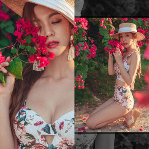 2020 South Korea's New Swimsuit Women's Net Red Floral Small Fresh Steel Support Gathered And Slim Bikini Swimwear 수영복