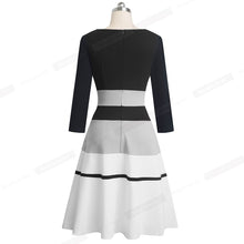 Nice-forever Retro Elegant Contrast Color Patchwork vestidos Business Party Flare A-Line Women Winter Dress A173