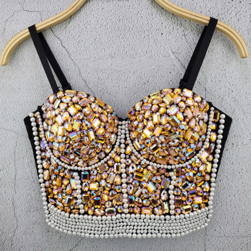 Adyce 2020 Neue Sommer Sleeveless Mini Tops Sexy Frauen Spaghetti Strap Luxus Perlen Club Promi Party Chic Crop Tops