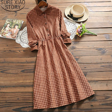 Fashion Plaid Dress Women 2020 Spring Turn-Down Collar Corduroy Long Sleeve Vintage Dresses Retro Ladies Button Dress 7424 50