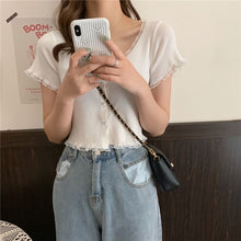 Women Patched Lace O-Neck Knitted Short Sleeve Thin Sweaters Cardigans Lady Single-breasted Buttons Sweater Crop Tops Female