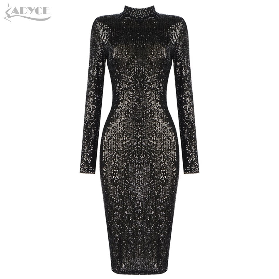 Adyce 2020 Neue Sommer Frauen Mode Grün O Neck Kleid Sexy Lange Hülse Pailletten Schwarz Club Promi Runway Party Kleid vestidos