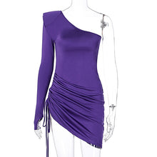 NewAsia Autumn Purple Dress Women Fashion Single Shoulder Long Sleeve Side Drawstring High Waist Bodycon Dresses Lady Streetwear