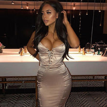 NewAsia Corset-style Lace Up Club Dress Women Summer Sexy Padded Bra Satin Dress Woman Party Night Elegant Dress Champagne