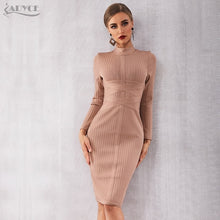 Adyce 2020 New Autumn Bodycon Bandage Dress Women Sexy Nude Black Long Sleeve Midi Club Celebrity Evening Runway Party Dresses