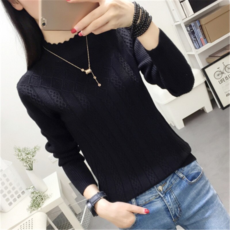 Winter Sweater Women 2018 New Fashion Half-Turtleneck Knitted Pullover Slim Large Size Knit Bottom Shirt Women Clothing PZ860