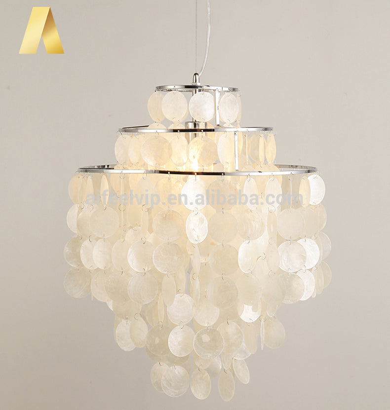American style modern capiz white seashell lighting chandeliers made of sea shells for living room