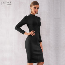 Adyce 2020 New Autumn Bodycon Bandage Dress Women Sexy Nude Black Long Sleeve Midi Club Celebrity Evening Runway Party Dresses