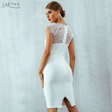 Adyce 2020 New Summer Women White Bandage Dress Vestidos Sexy Black Lace Short Sleeve Hollow Out Club Dress Evening Party Dress