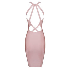 Sexy Hollow Out Bandage Dress Women Blue Black Apricot Backless Halter Dresses Sleeveless Celebrity Party Club Vestidos