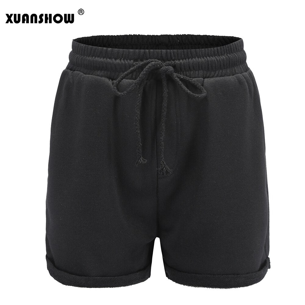 XUANSHOW New Summer Shorts Women Casual Cotton High Waist Female Sportswear Elastic With Belt Short Pants Candy Lady Hot Shorts