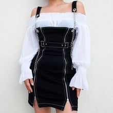 Rockmore Black Chain Zipper Split Straight Strappy Mini Dress Women Buckle Belt Punk Style Casual Dresses Fashion 2019 Summer