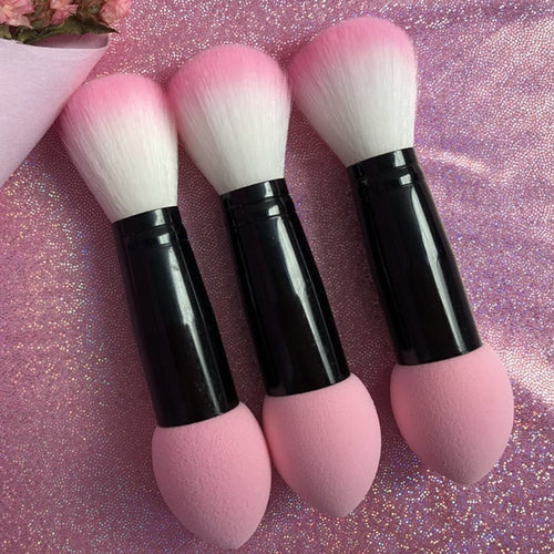 1pc Professional blusher brush 2 heads Nylon Make up Brushes Two Head Metal Cosmetic Tools with Sponge Pink Color drop shipping