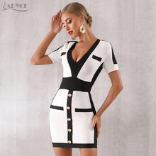 ADYCE 2020 New Summer Women Bandage Dress Vestido Celebrity Evening Party Dress Sexy Deep V Short Sleeve Mini Bodycon Club Dress