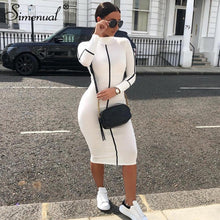Simenual Casual Bodycon Women Long Dress Fashion Full Sleeve Striped Patchwork  Dresses Fashion Turtleneck Ladies Skinny Dresses