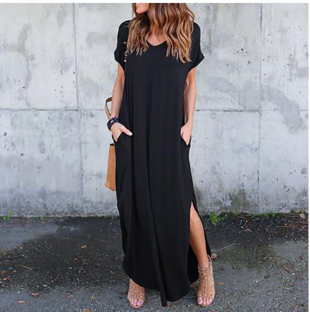 Plus Size 5XL Sexy Women Dress Summer 2020 Solid Casual Short Sleeve Maxi Dress For Women Long Dress Free Shipping Lady Dresses