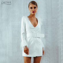 Adyce 2020 Neue Winter Frauen Graben Mäntel Casual Langarm Sexy V-ausschnitt Federn Schlank Gürtel Weiß Club Party Mäntel vestidos