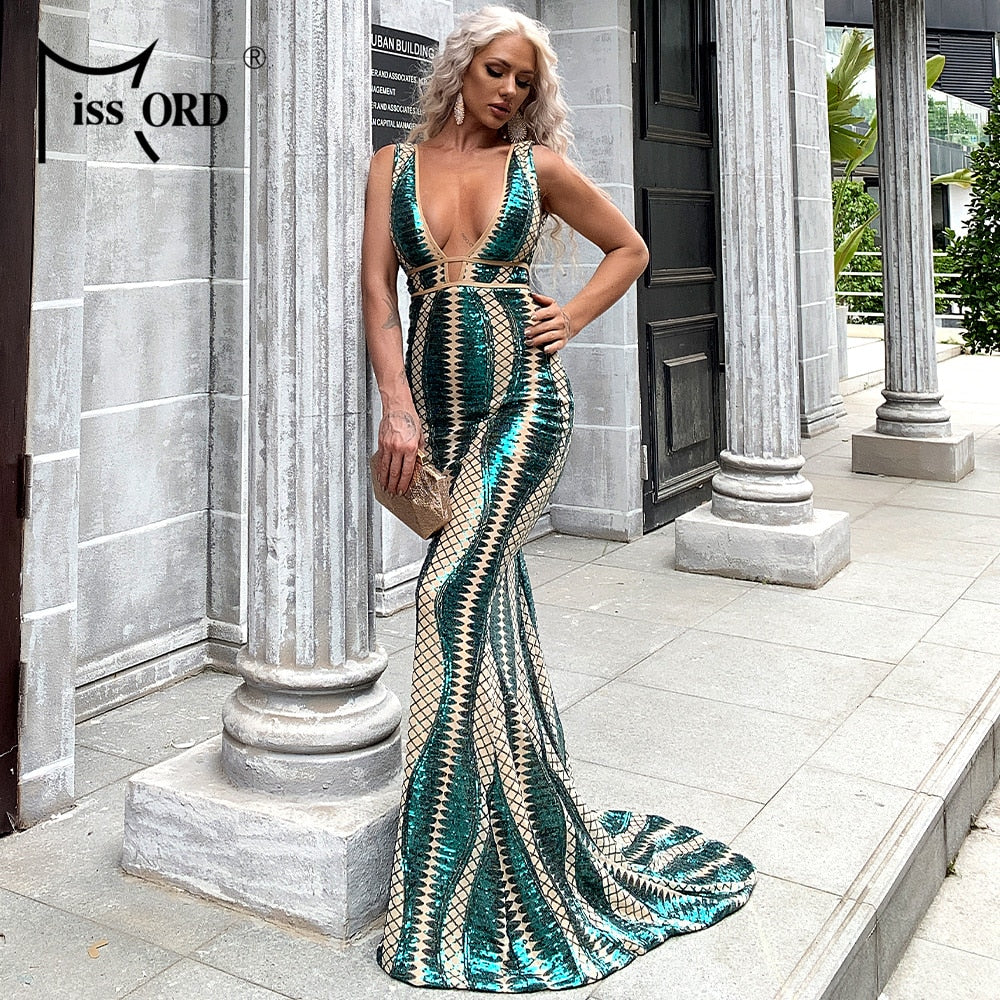 Missord 2020 Women Sexy Deep V Neck Backless Sequin Dress Women Sleeveless Maxi Dress Bodycon Evening Party Dress Vestido M0449